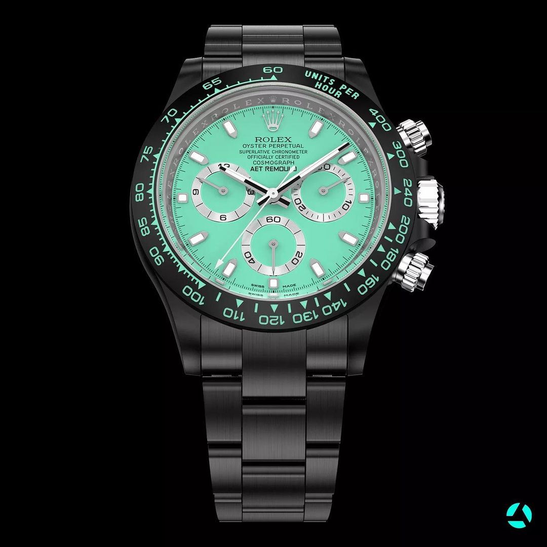 AET REMOULD Rolex Daytona BISCAY GREEN BLACK CERAMIC | WORLDTIMER