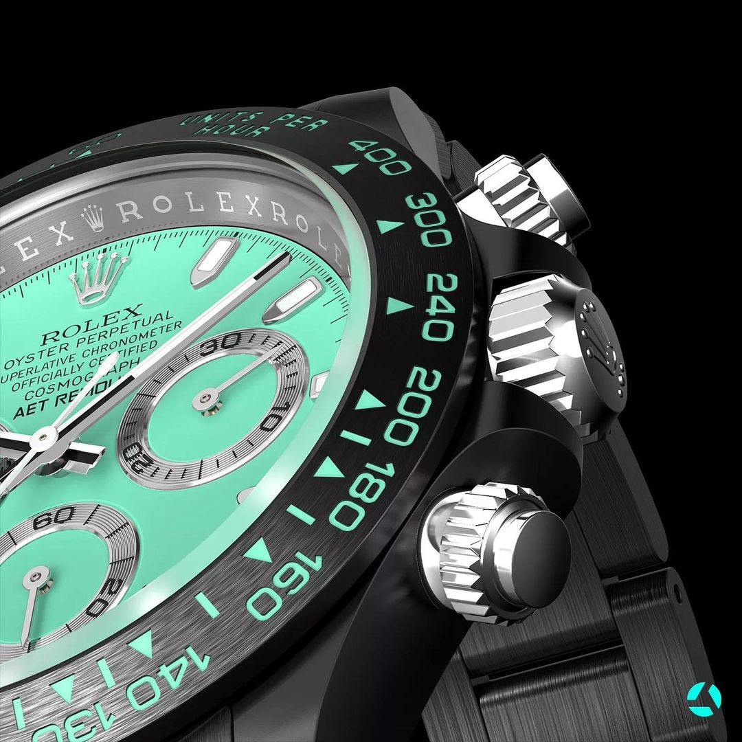 AET REMOULD Rolex Daytona BISCAY GREEN BLACK CERAMIC | WORLDTIMER
