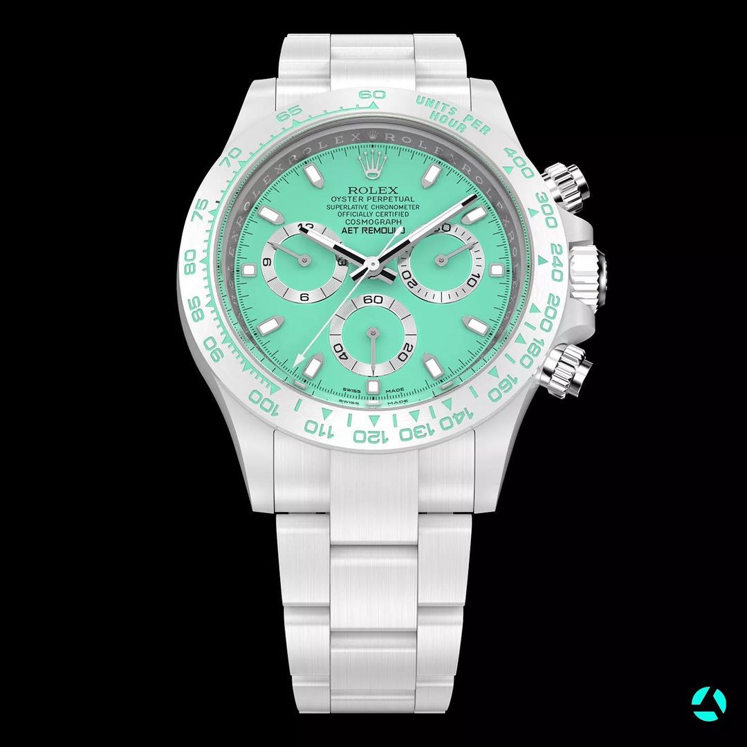 AET REMOULD Rolex Daytona BISCAY GREEN WHITE CERAMIC | WORLDTIMER