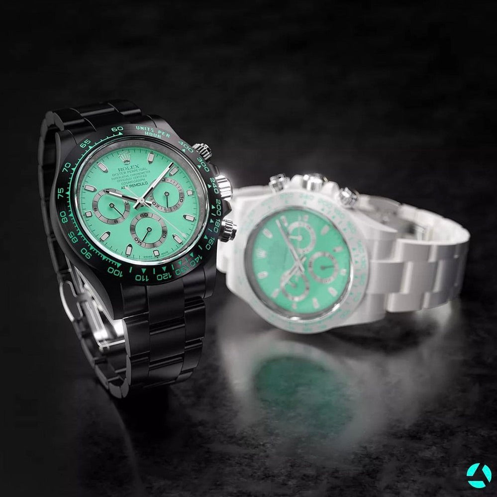 AET REMOULD Rolex Daytona BISCAY GREEN BLACK CERAMIC | WORLDTIMER