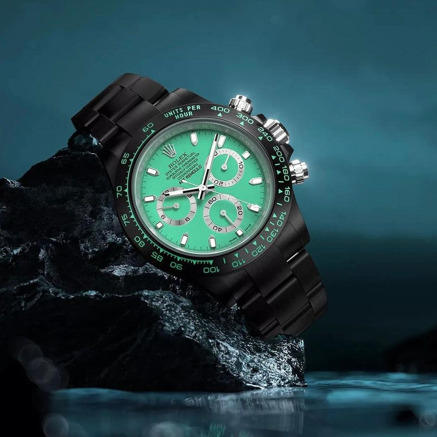 AET REMOULD Rolex Daytona BISCAY GREEN BLACK CERAMIC | WORLDTIMER