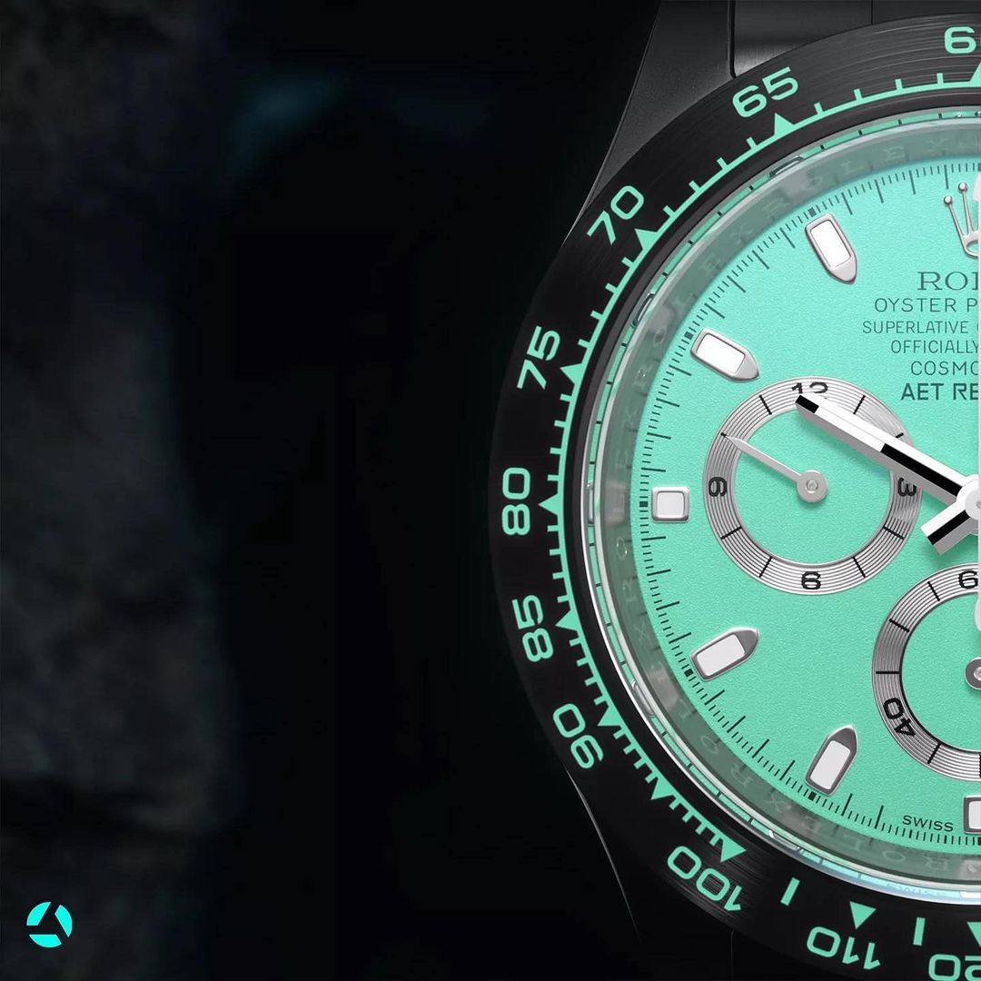 AET REMOULD Rolex Daytona BISCAY GREEN BLACK CERAMIC | WORLDTIMER