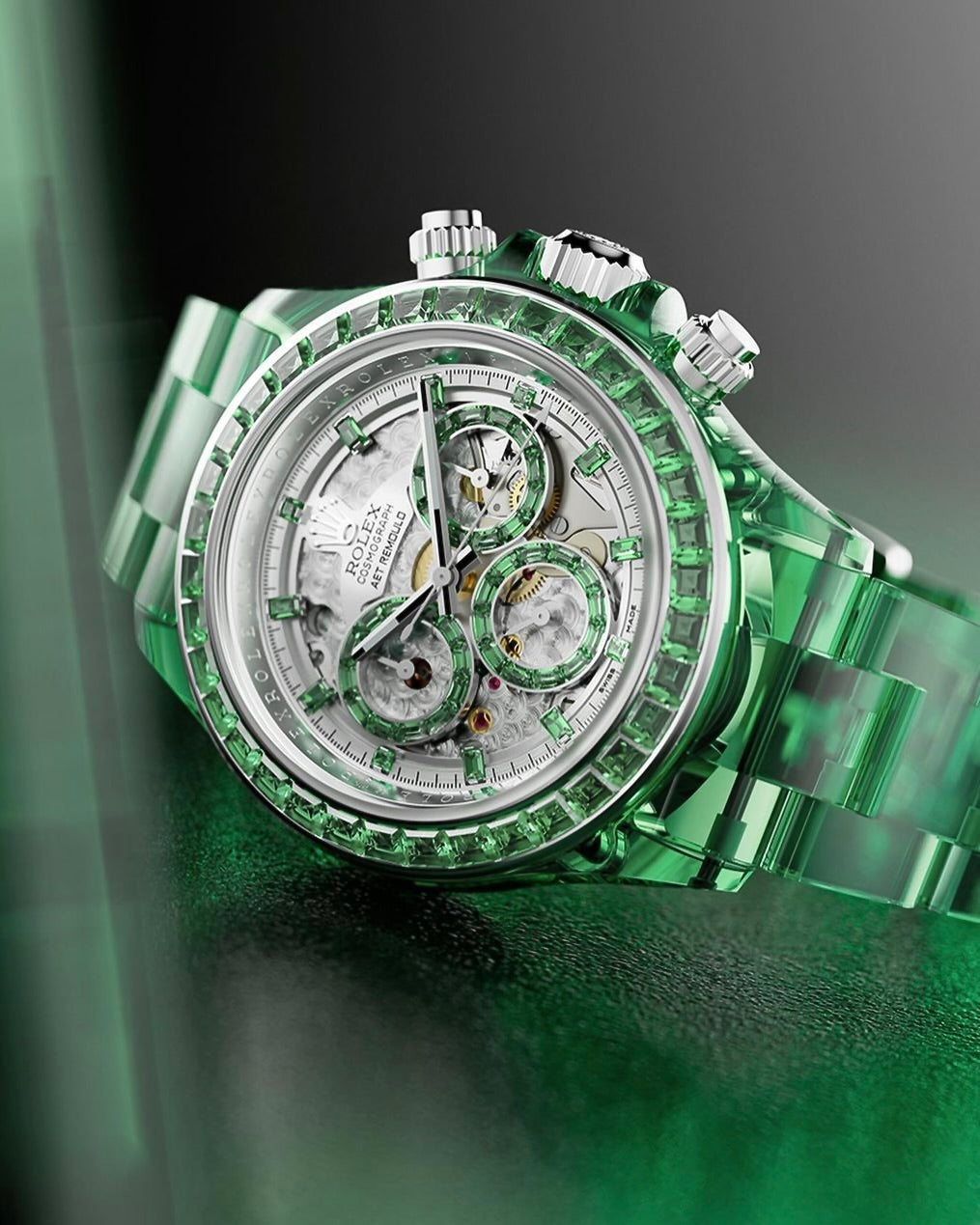 AET REMOULD Rolex Daytona GENESIS COLLECTION Gemstones Sapphire Watches 勞力士 地通拿 方鑽透明手錶 | WORLDTIMER