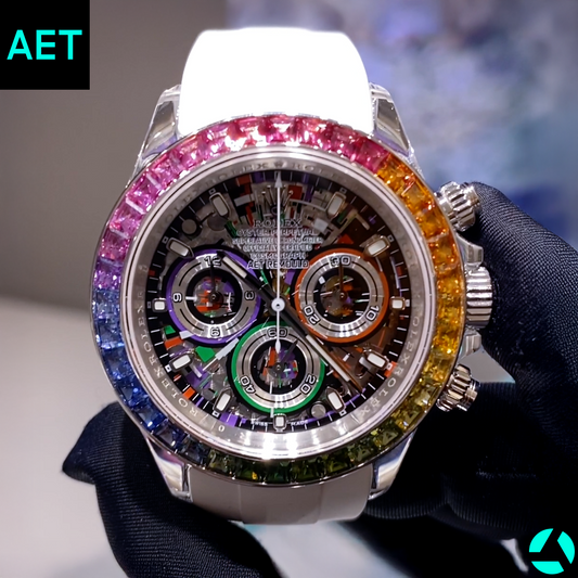 The AET REMOULD Rainbow Daytona: a watch that breaks all the rules 彩虹勞力士 地通拿：奢華與賽車精神的體現 | WORLDTIMER