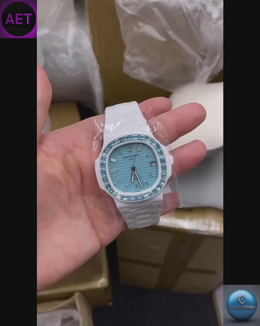 UNIQUE AET REMOULD Patek Philippe Baby Blue Sapphire Nautilus Diamond Watch 天藍色 百達翡麗鸚鵡螺 鑽石腕錶 | WORLDTIMER